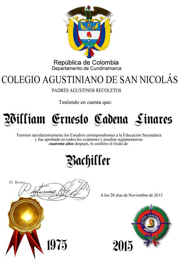 Diploma de Bachiller 40 años